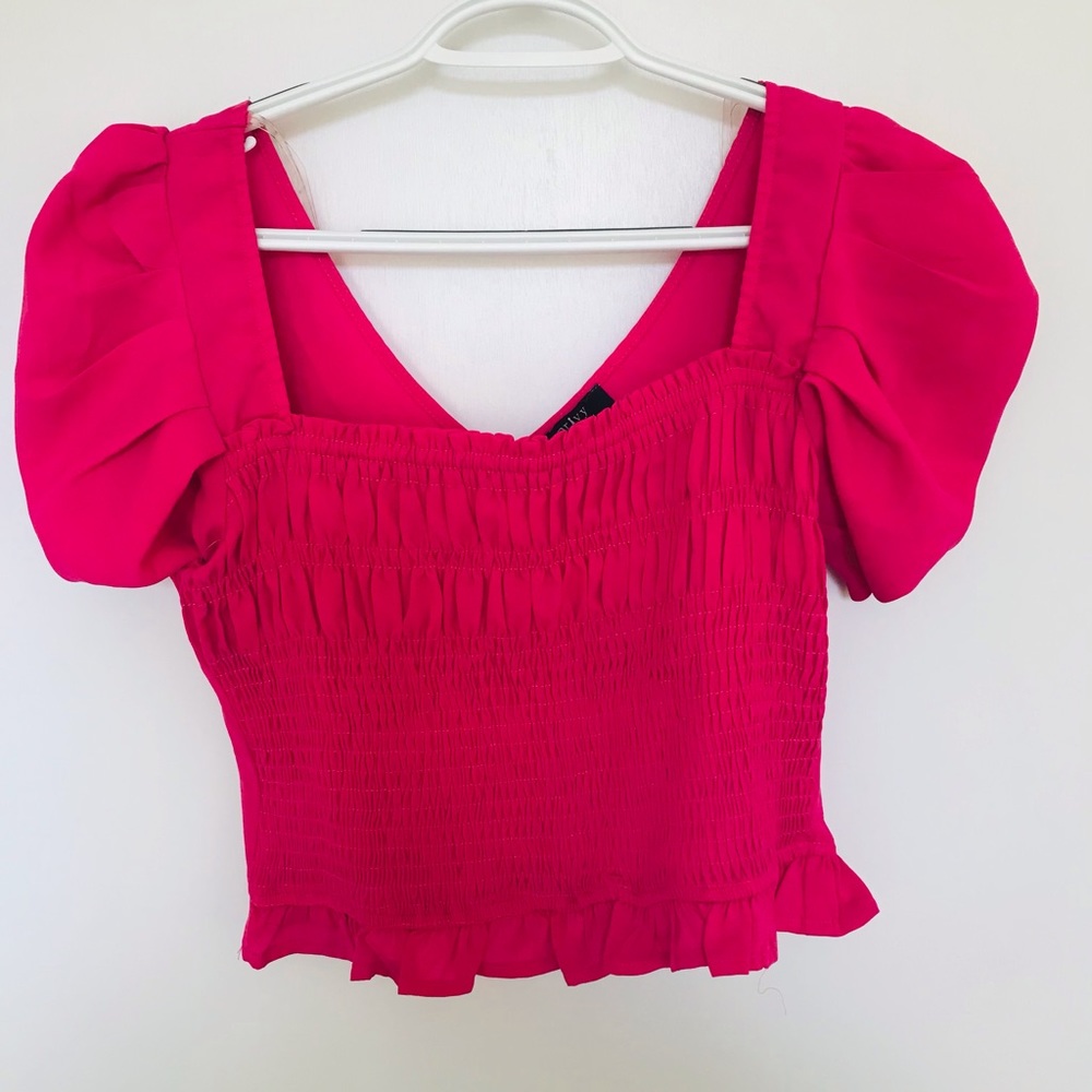 Hot Pink Puff Sleeve Blouse
